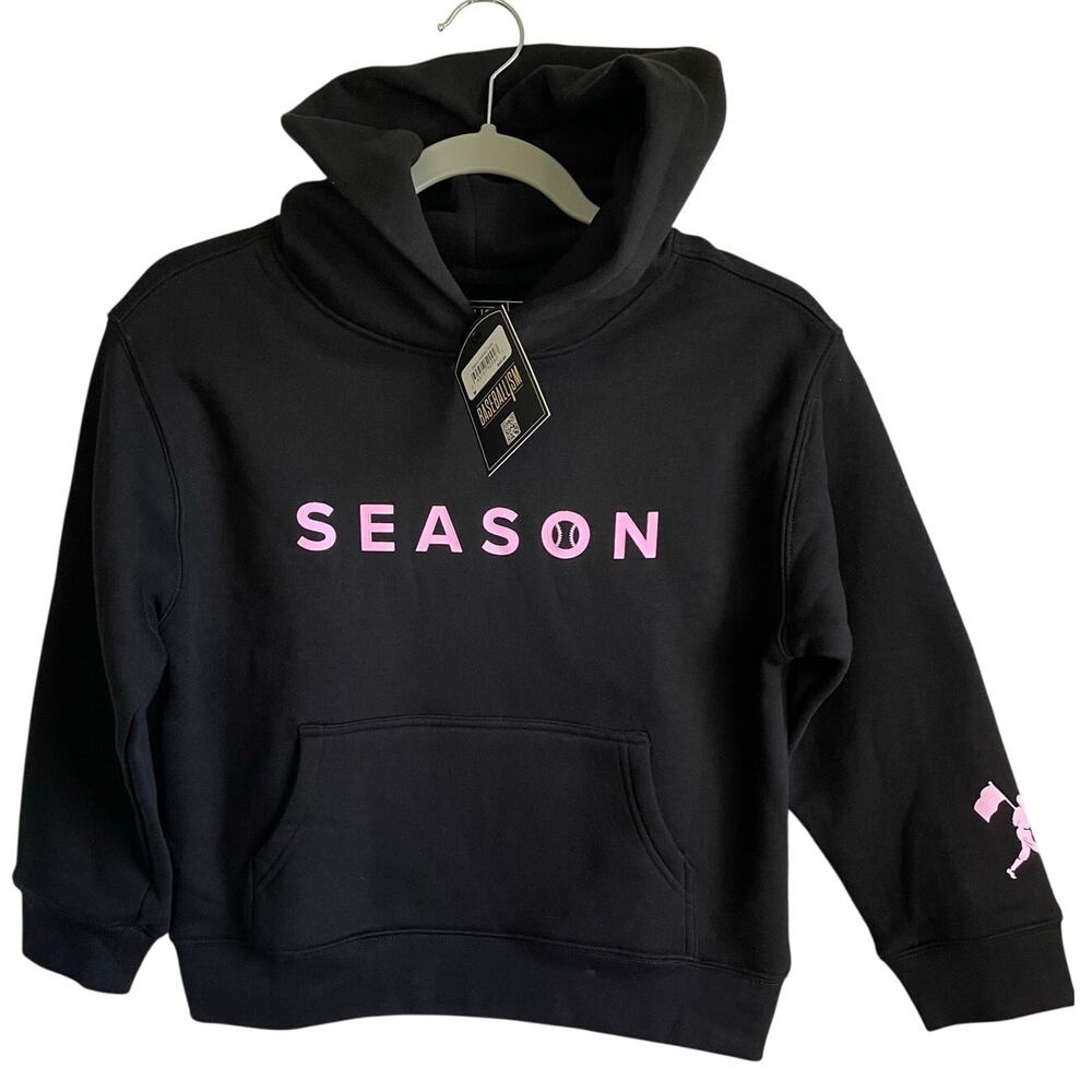 NWT Baseballism Youth Sz M Hoodie Black Pink Baseball Season Graphic Sweatshirt